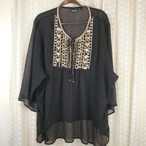 Avenue Black Sheer Beaded Tunic Top Size 30/32